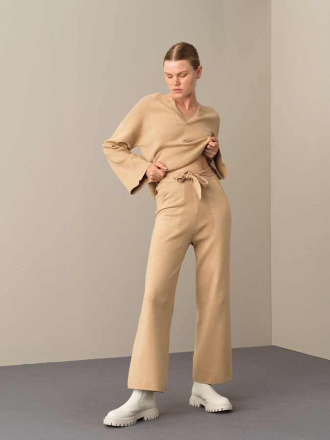 Bej Regular Fit Triko Pantolon - 2