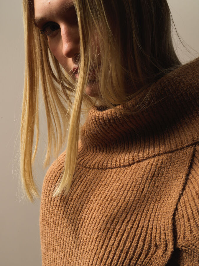 Camel Doğal Yün Dokulu Regular Fit Pelerin - Xint