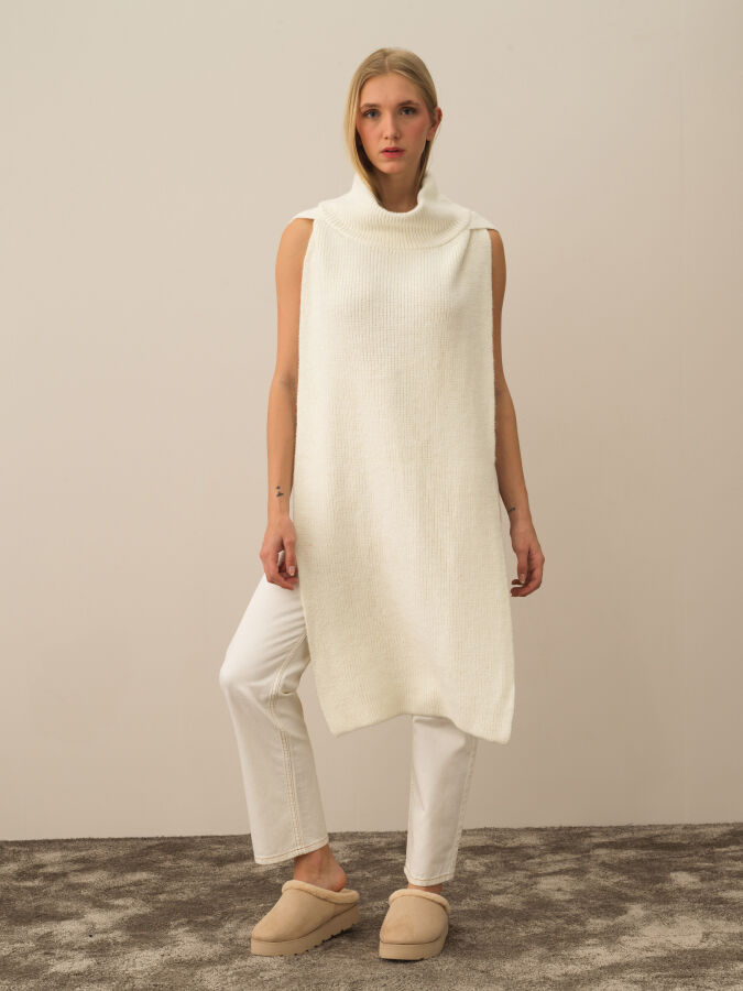 Ekru Doğal Yün Dokulu Regular Fit Pelerin - Xint