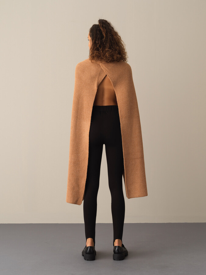 Camel Doğal Yün Dokulu Regular Fit Yünlü Pelerin - Xint