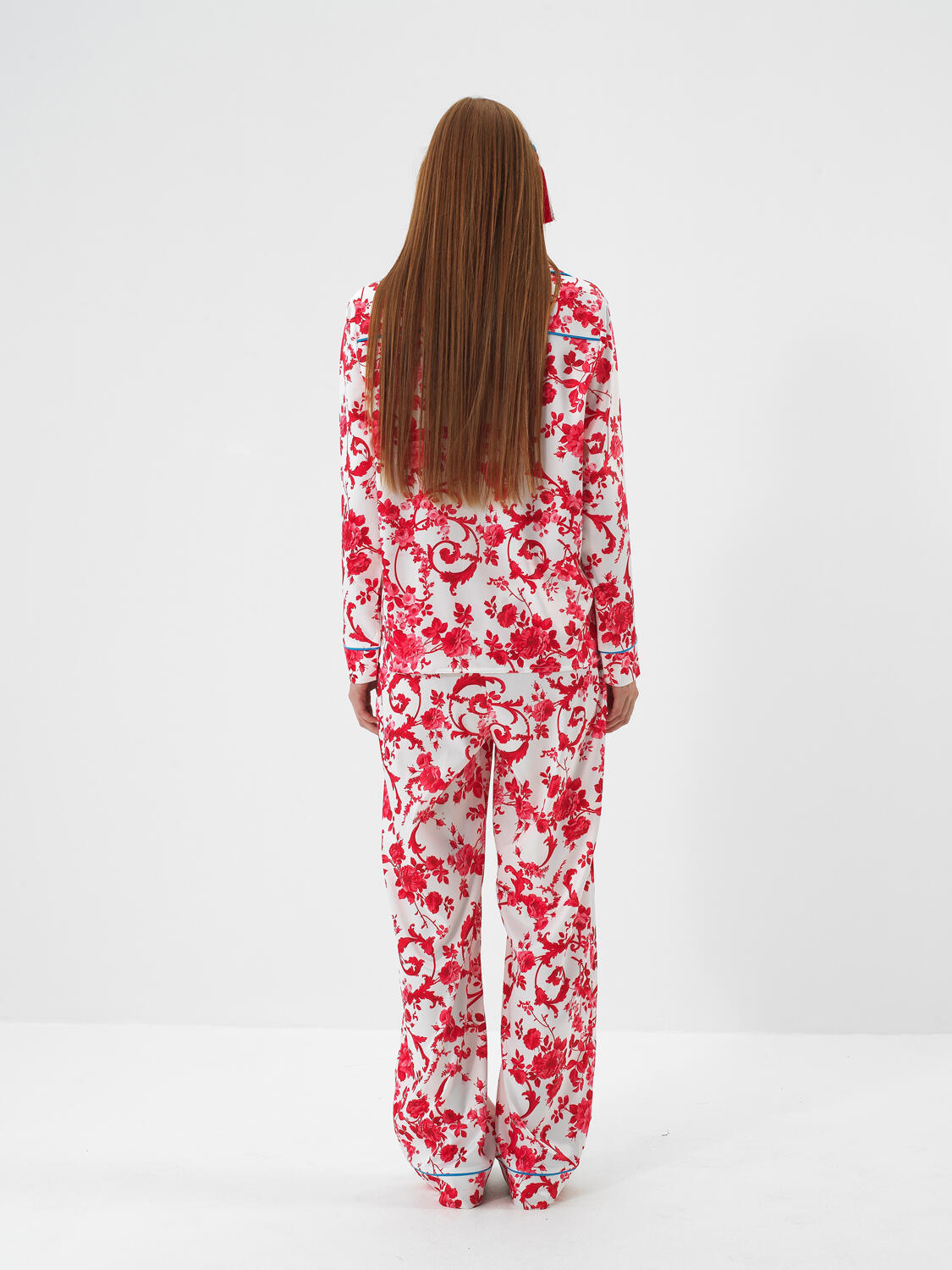 Kırmızı İpeksi Saten Regular Fit Pijama Seti - 6