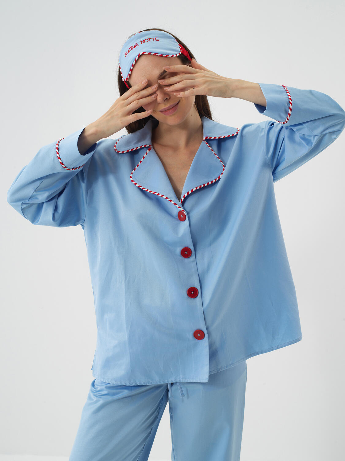 Mavi İpeksi Saten Oversize Pijama Seti - 2