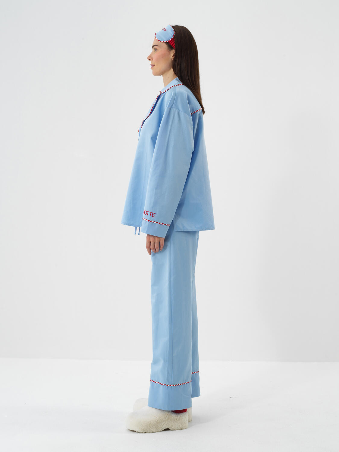 Mavi İpeksi Saten Oversize Pijama Seti - 4