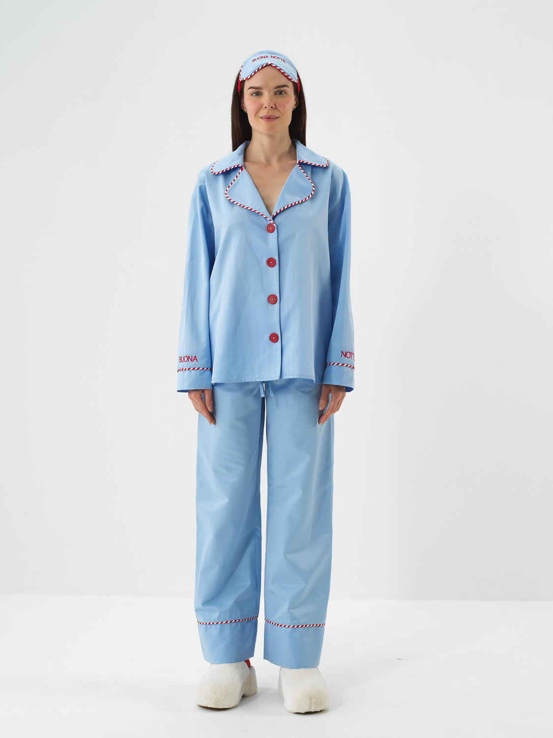 Mavi İpeksi Saten Oversize Pijama Seti