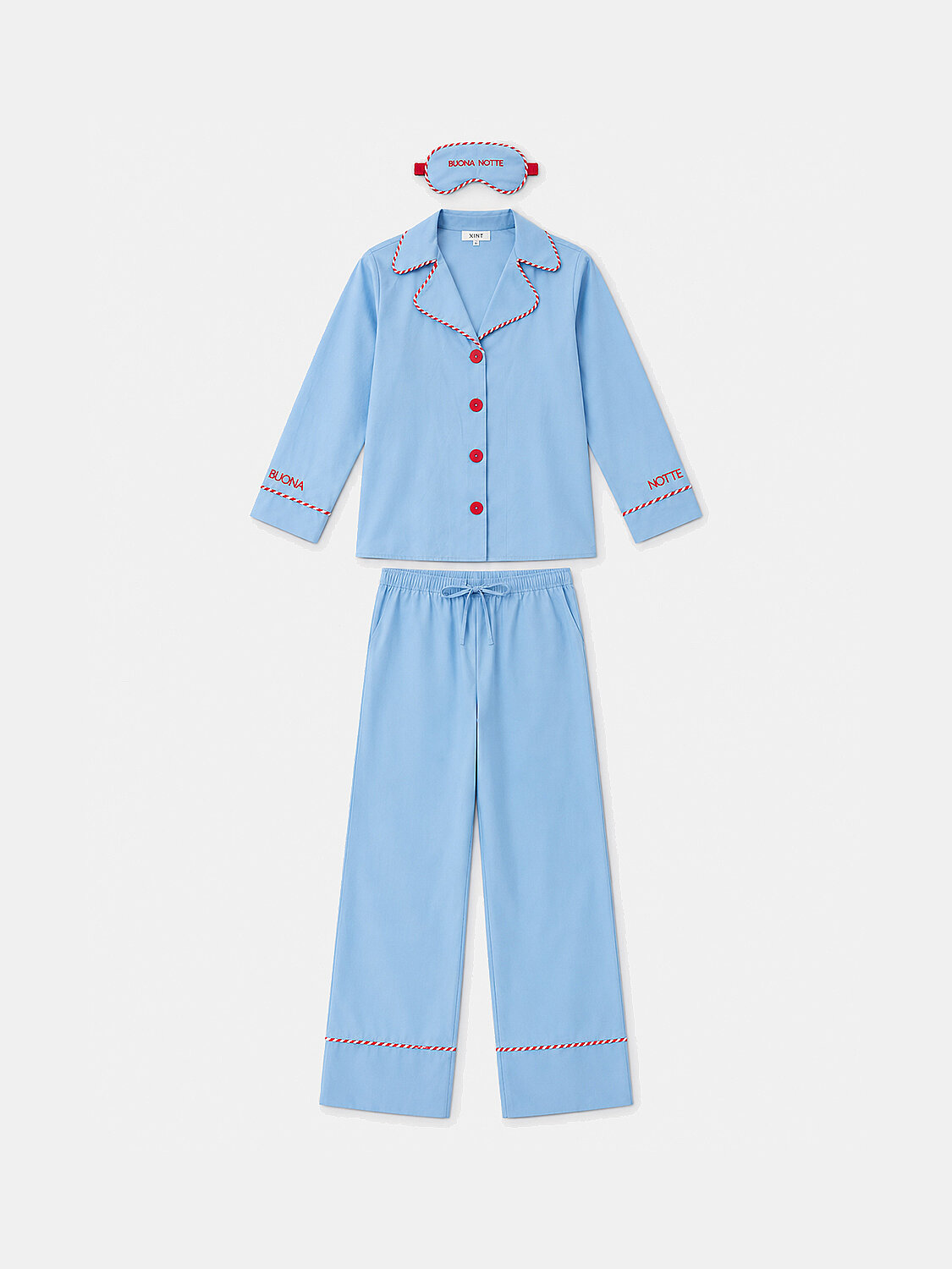 Mavi İpeksi Saten Oversize Pijama Seti - 1