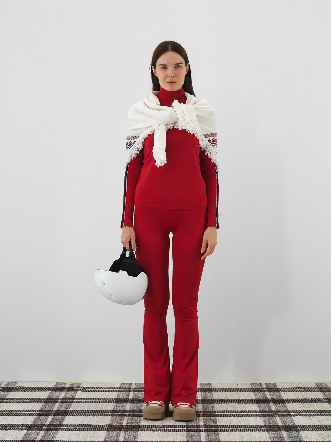 Ekru Doğal Yün Dokulu Standart Fit Şal - 2