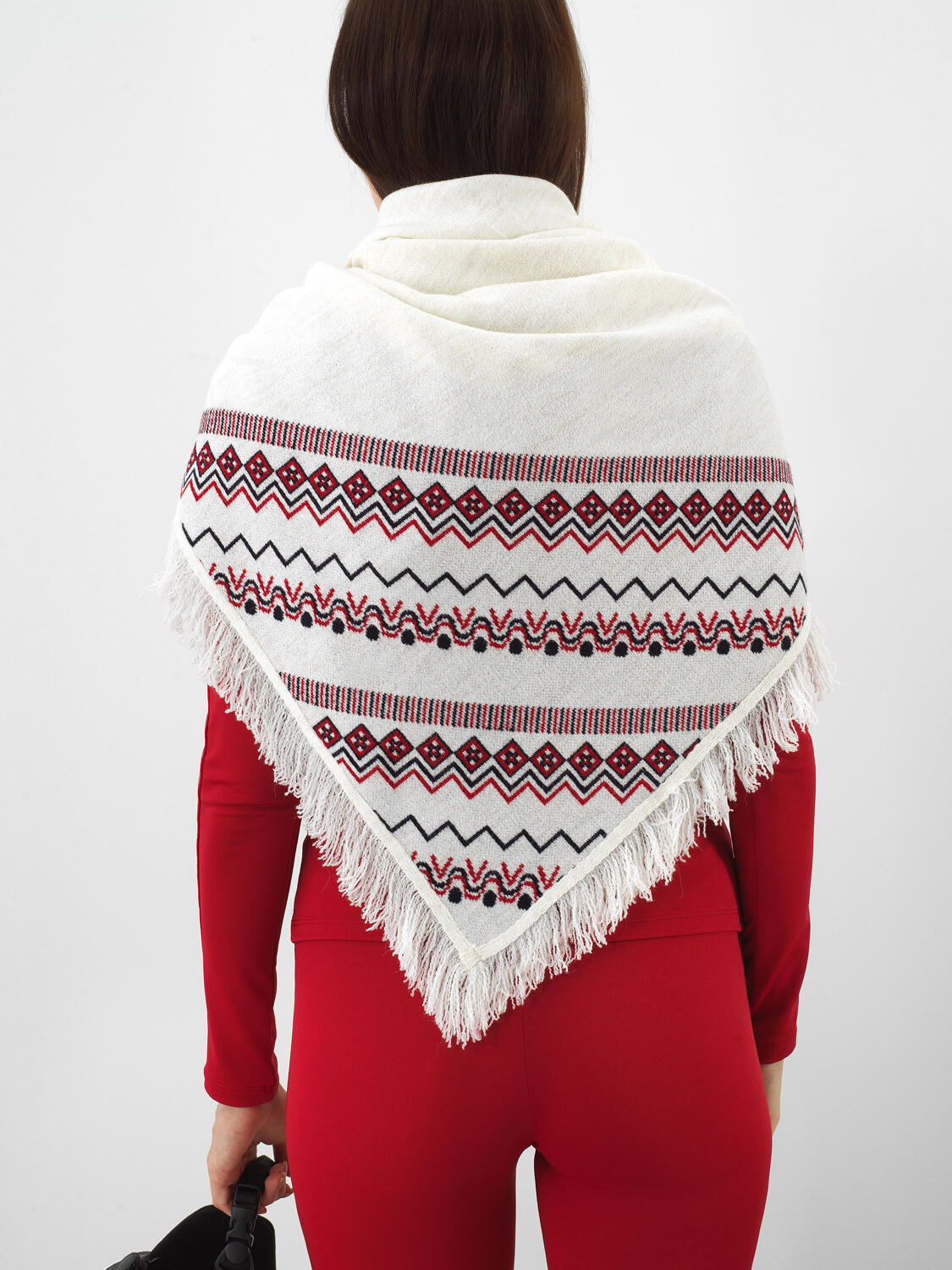 Ekru Doğal Yün Dokulu Standart Fit Şal - 4