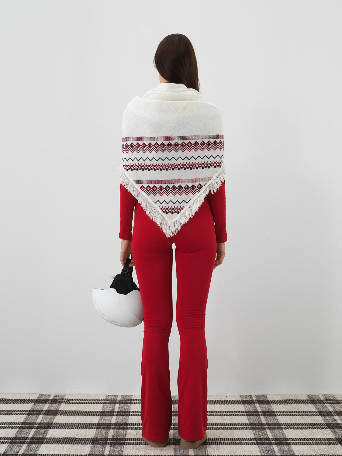 Ekru Doğal Yün Dokulu Standart Fit Şal - 6