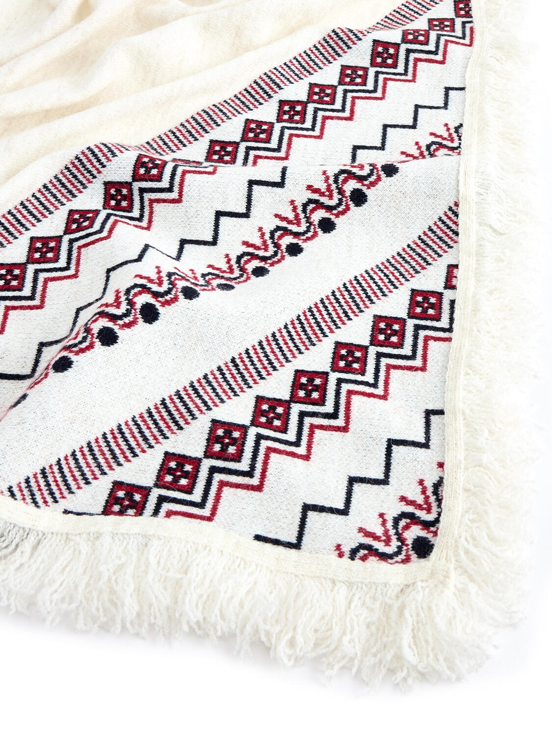 Ekru Doğal Yün Dokulu Standart Fit Şal - 1