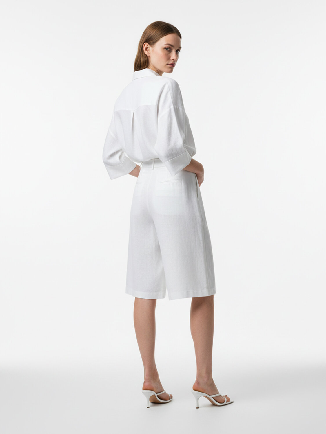 Beyaz %100 Keten Oversize Şort - 4