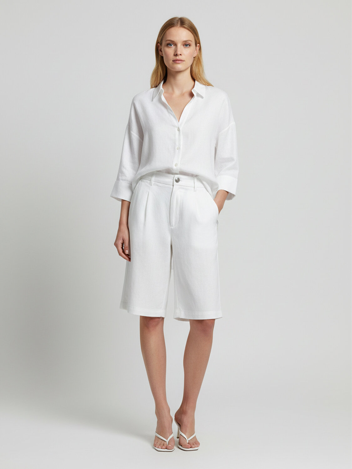 Beyaz %100 Keten Oversize Şort (1)