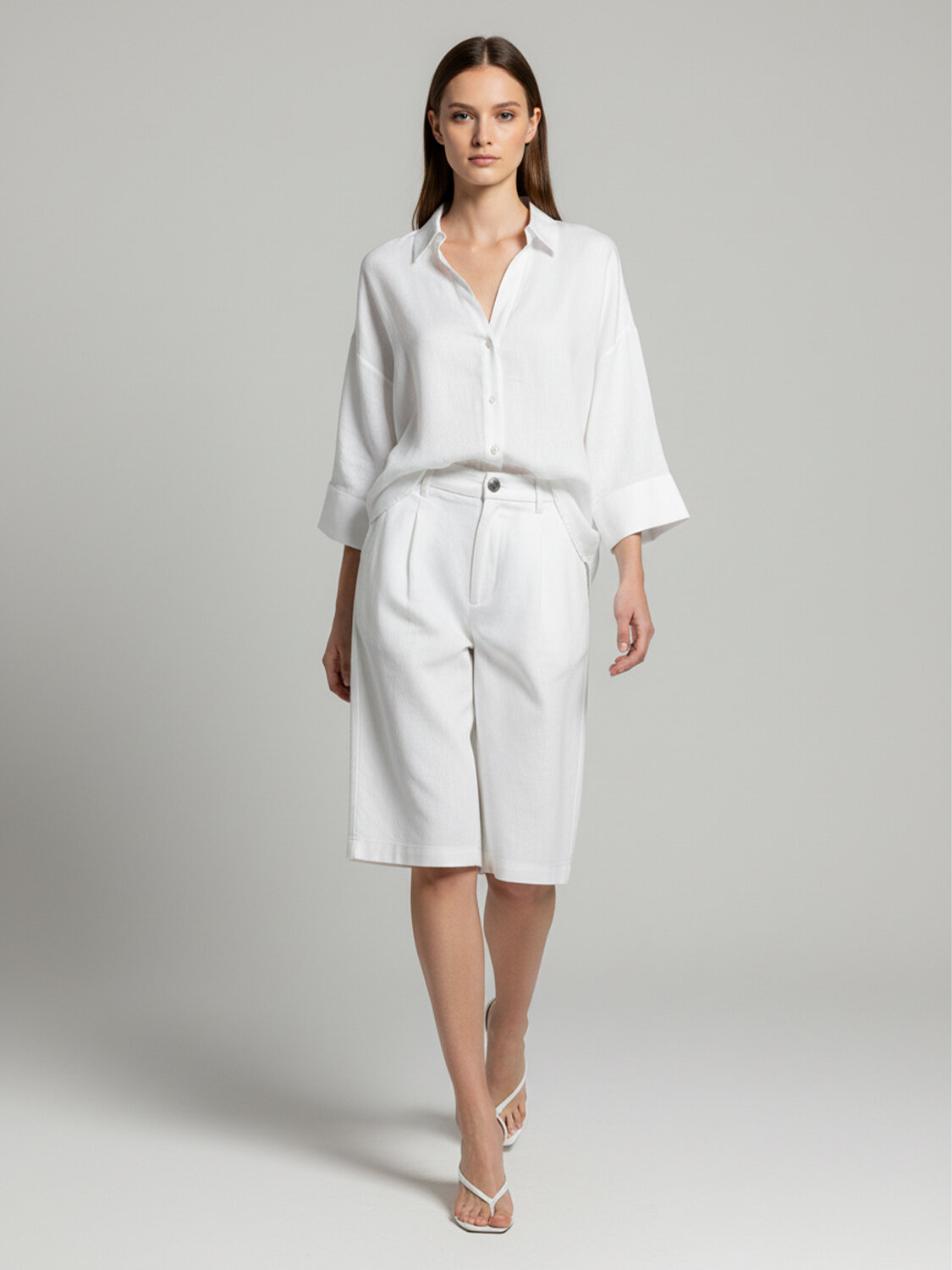 Beyaz %100 Keten Oversize Şort - 3