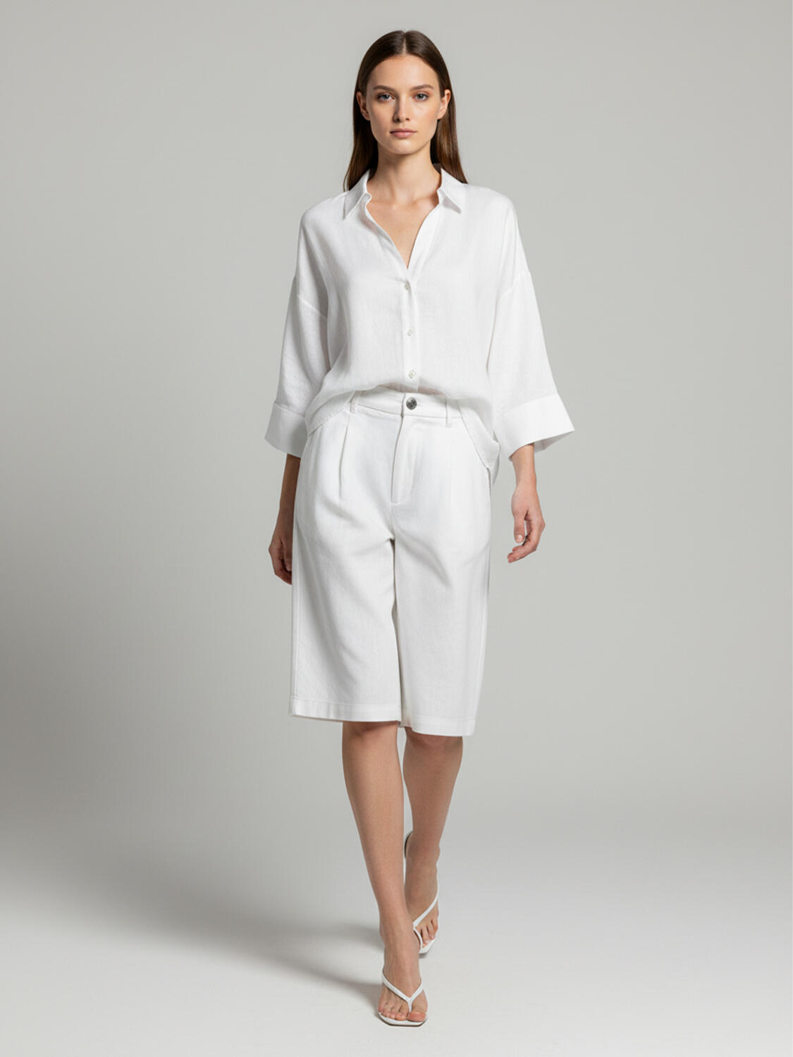 Beyaz %100 Keten Oversize Şort - 3