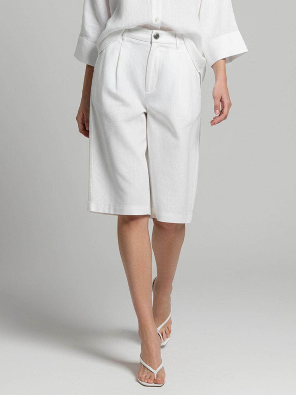 Beyaz %100 Keten Oversize Şort - 1