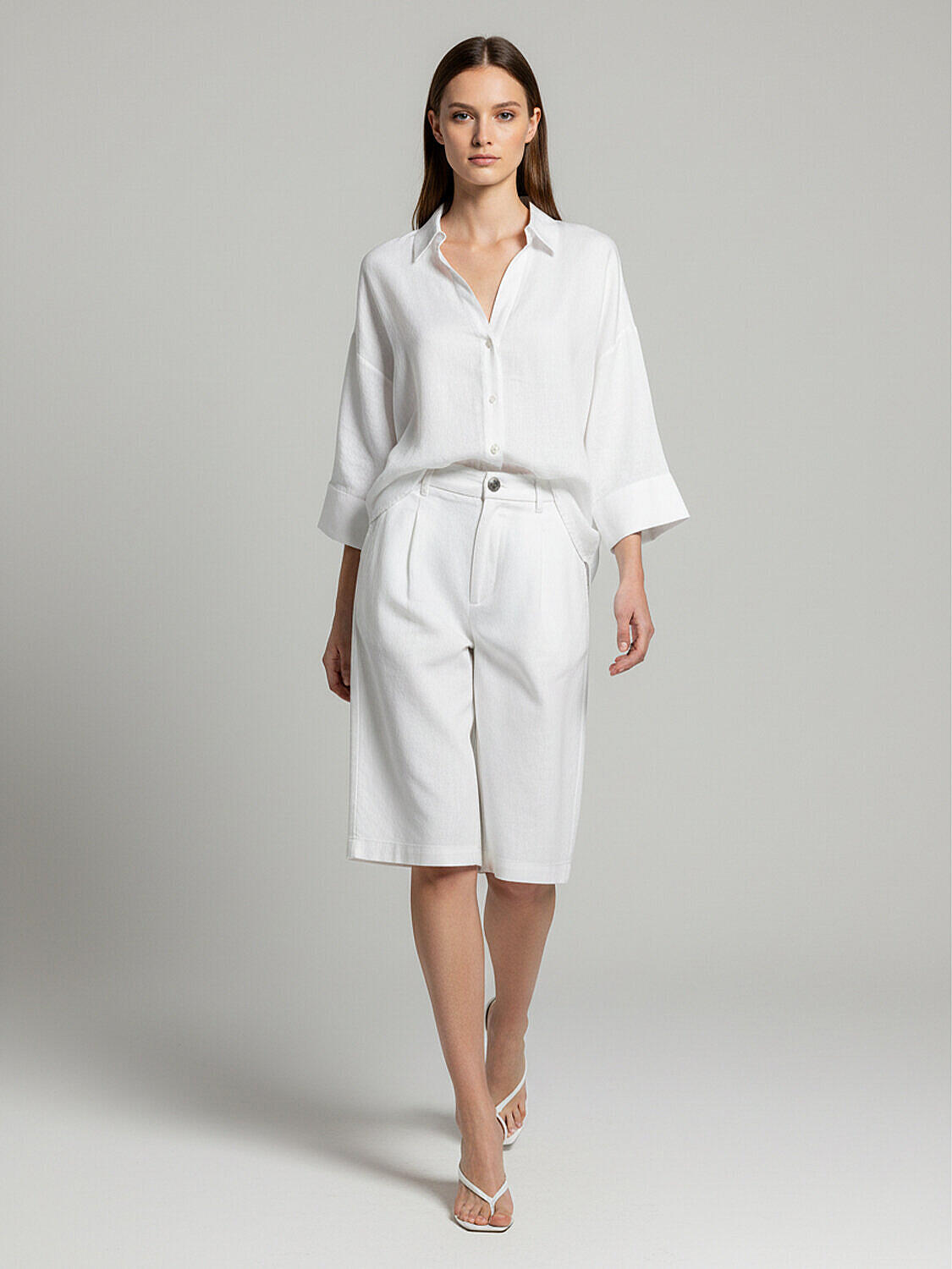 Beyaz %100 Keten Oversize Şort (2)