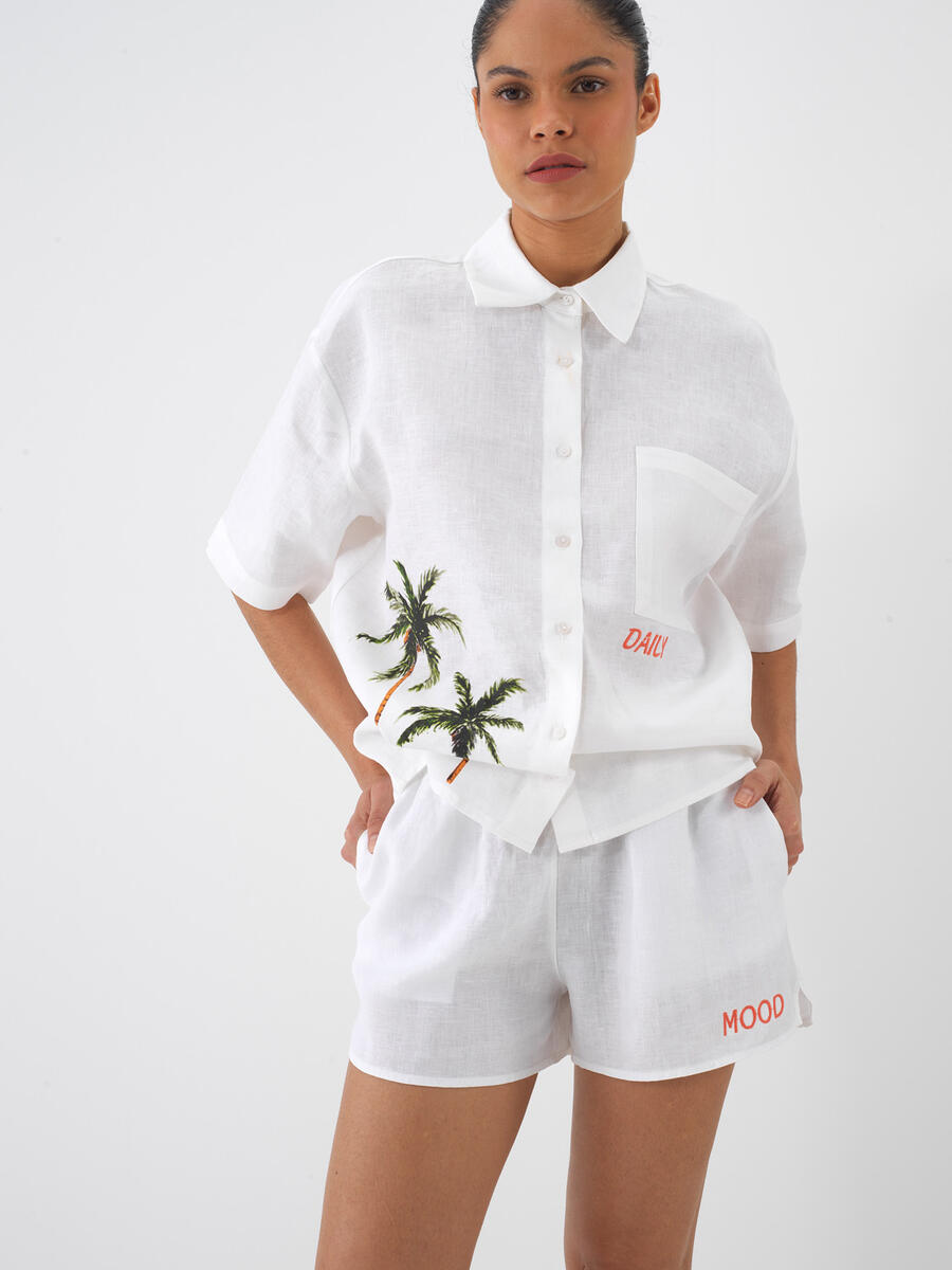 Beyaz %100 Keten Oversize Şort - 3