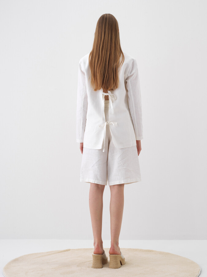 Beyaz %100 Keten Oversize Şort - 5