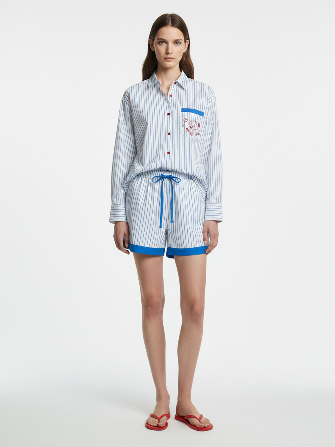 Beyaz Pamuk Dokulu Oversize Şort - 2