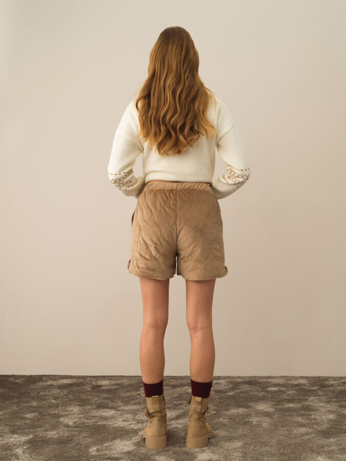 Camel Esnek Dokulu Regular Fit Şort - Xint