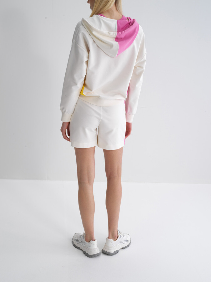 Ekru Pamuk Dokulu Oversize Şort - 5