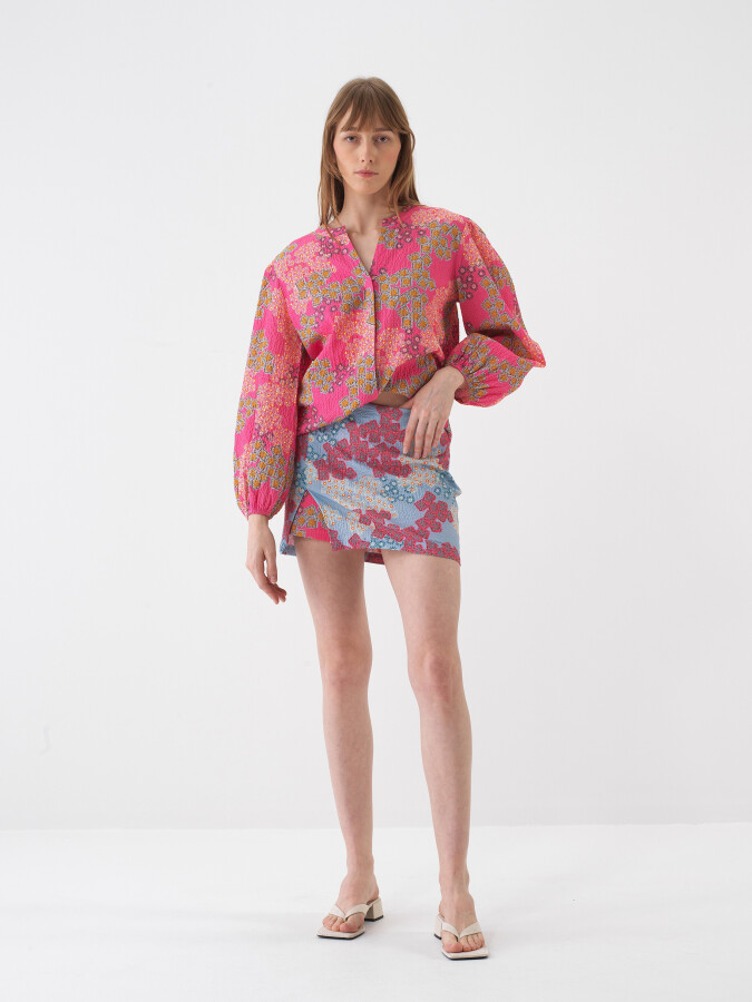 Mavi Pamuk Dokulu Regular Fit Şort Etek (1)