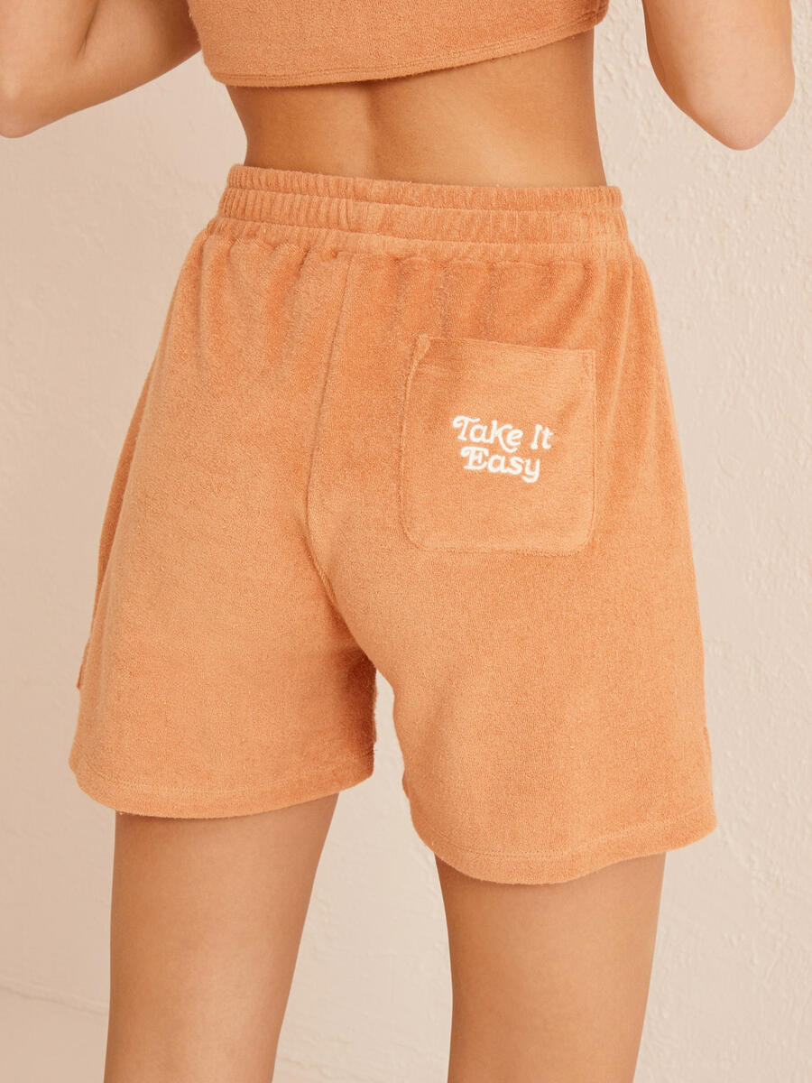 Kahverengi Regular Fit Pamuklu Havlu Şort - 5