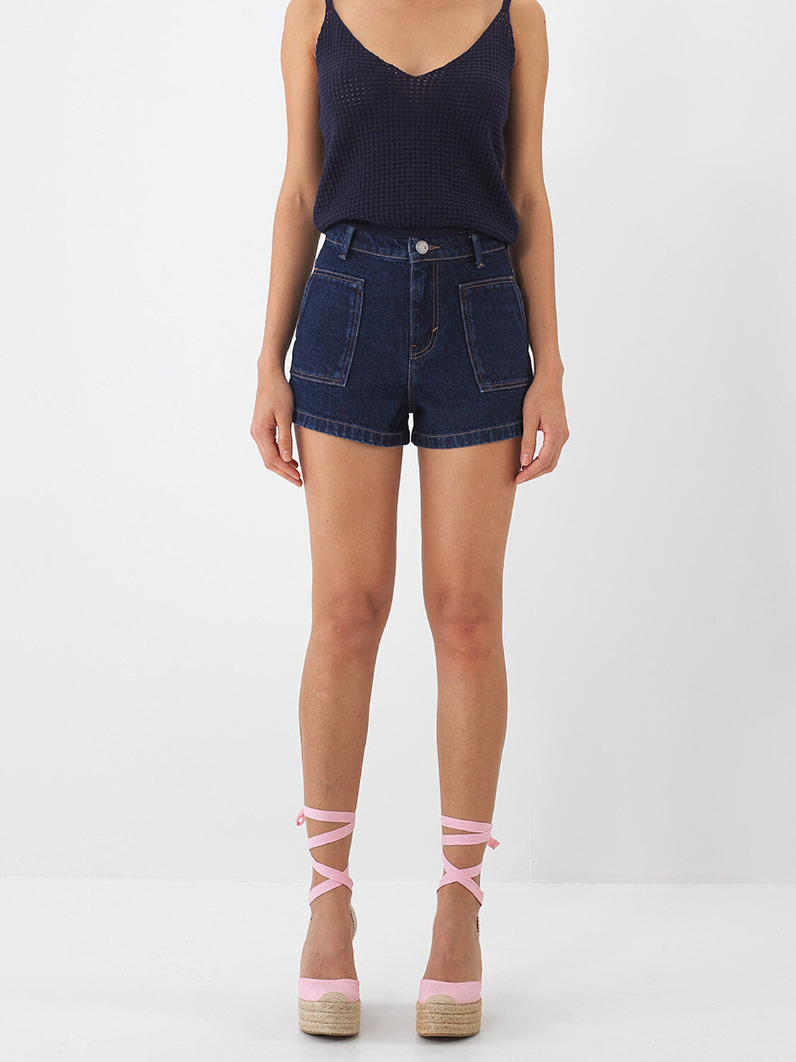 Lacivert Pamuk Dokulu Regular Fit Şort (1)