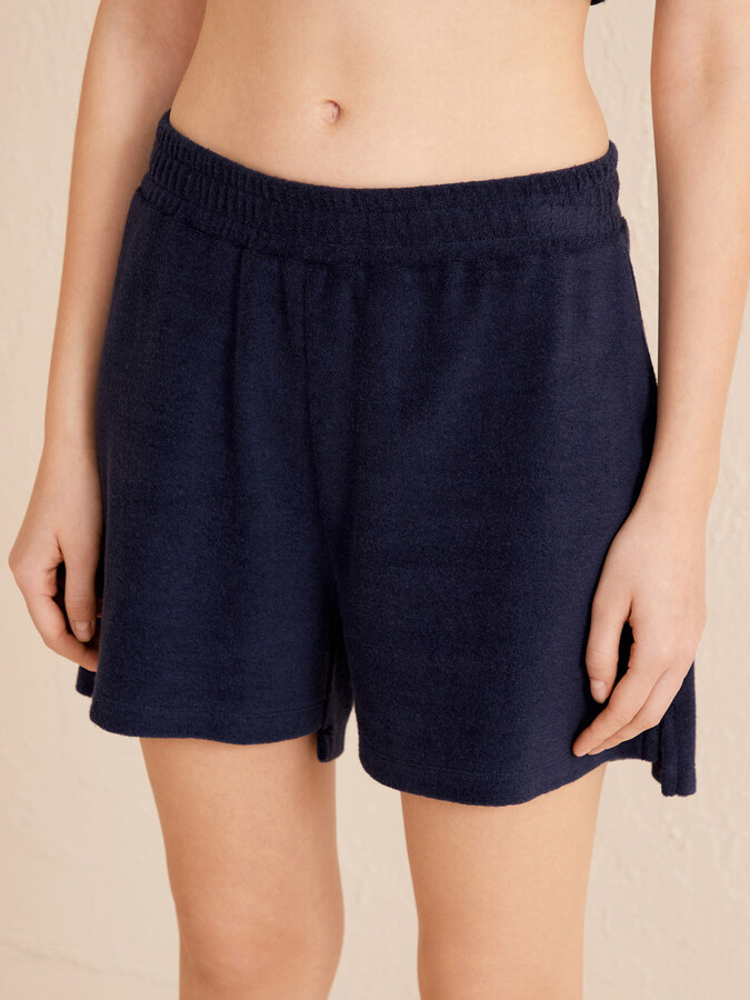 Lacivert Regular Fit Pamuklu Havlu Şort - 3