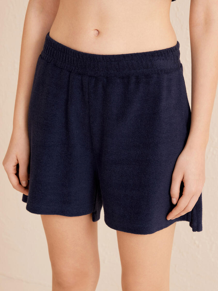 Lacivert Regular Fit Pamuklu Havlu Şort - 3