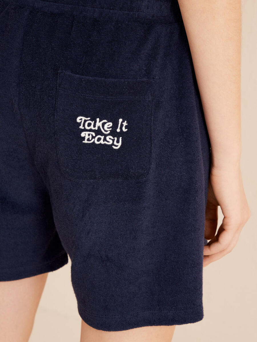 Lacivert Regular Fit Pamuklu Havlu Şort - 5