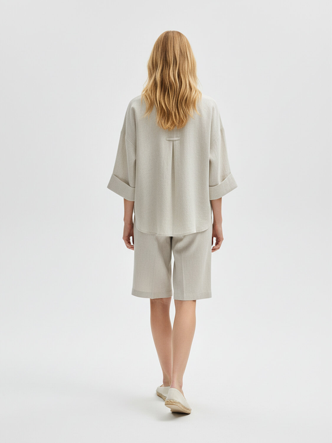Naturel %100 Keten Oversize Şort - 4