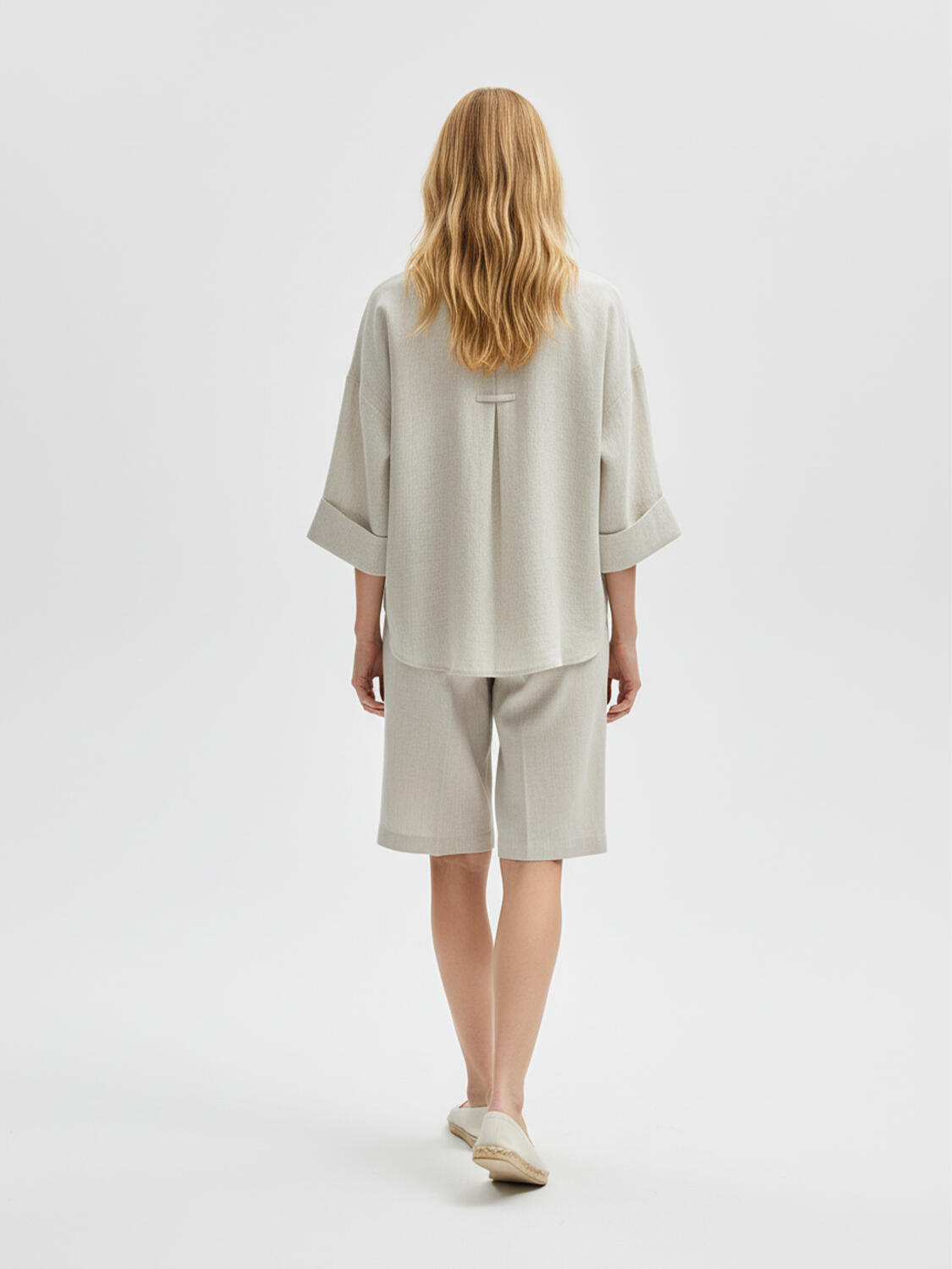 Naturel %100 Keten Oversize Şort - 4