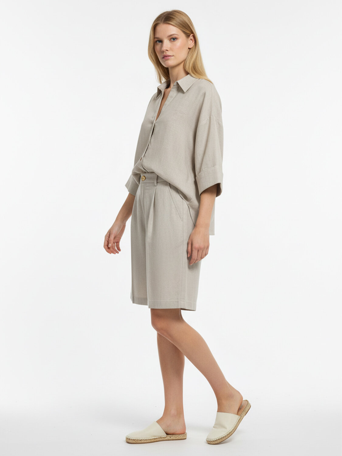 Naturel %100 Keten Oversize Şort - 3