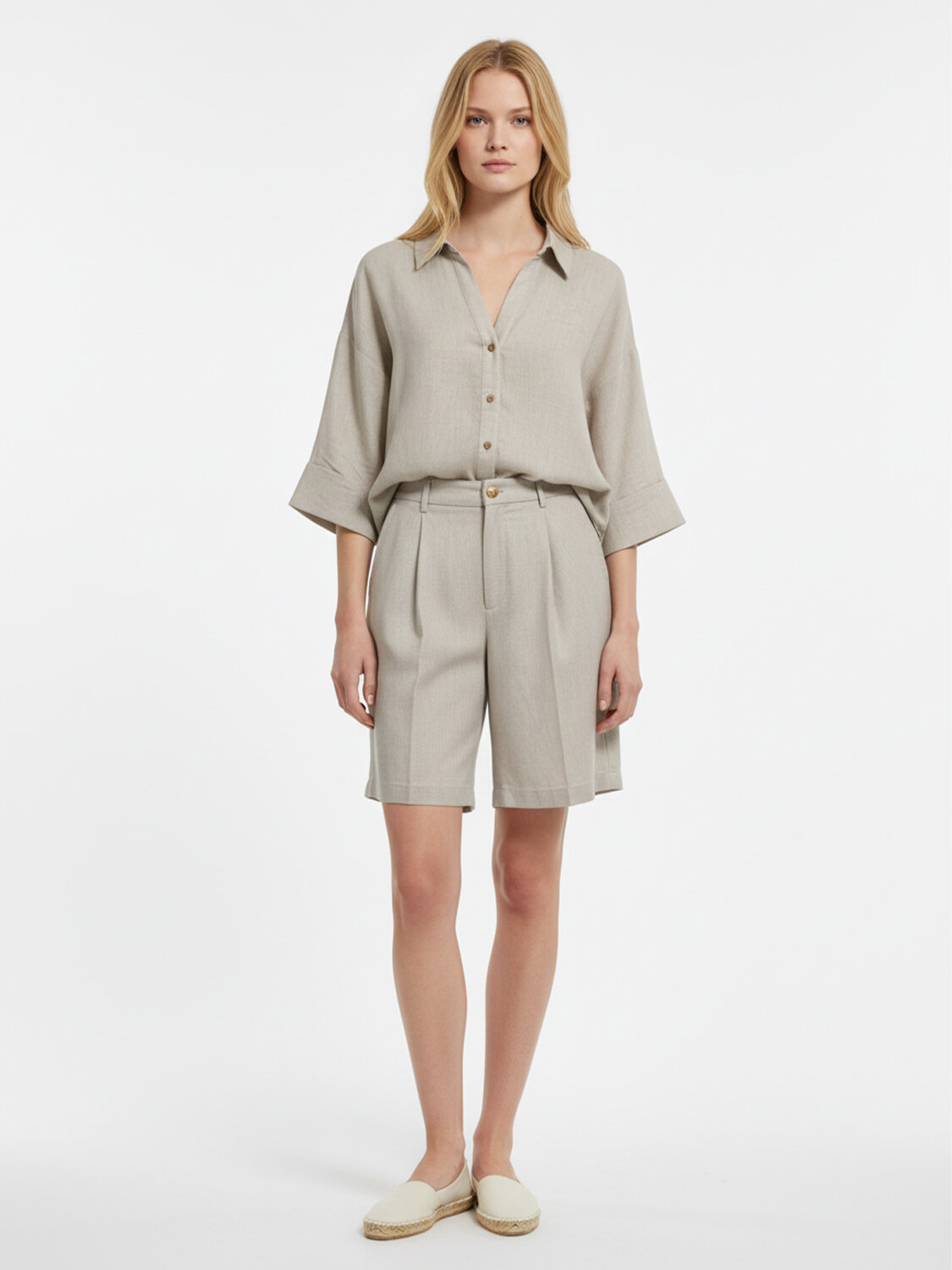 Naturel %100 Keten Oversize Şort (1)