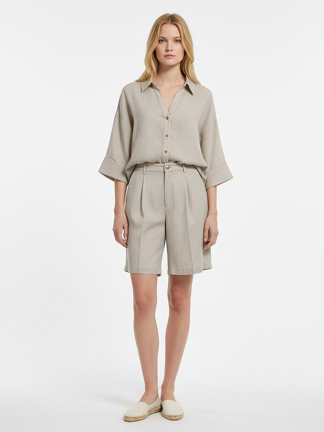 Naturel %100 Keten Oversize Şort (2)