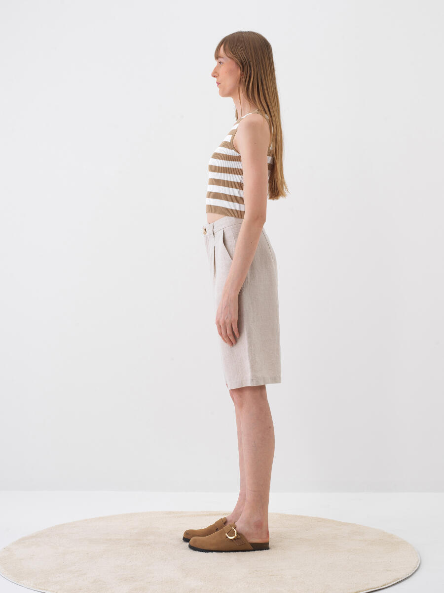 Naturel %100 Keten Oversize Şort - 3