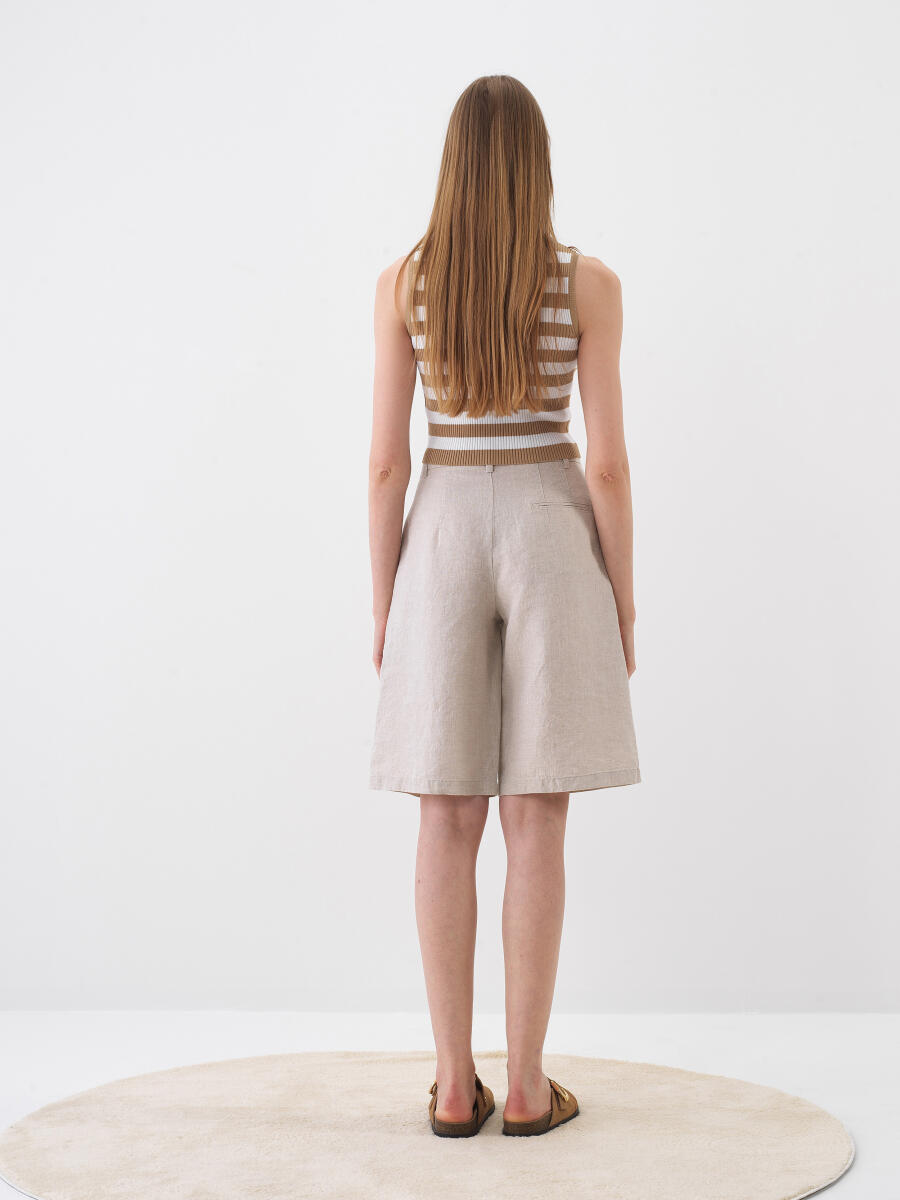 Naturel %100 Keten Oversize Şort - 5