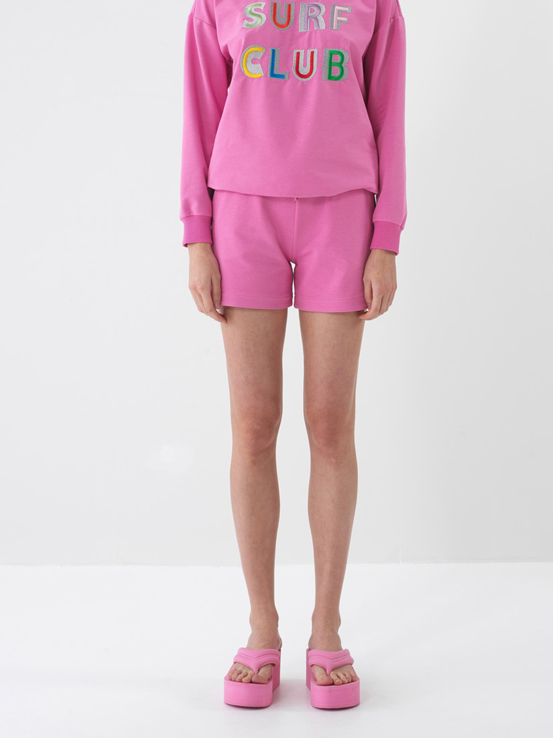 Pembe Pamuk Dokulu Oversize Şort