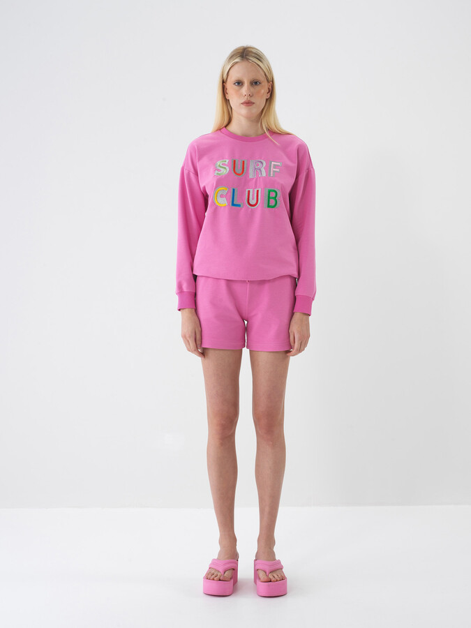 Pembe Pamuk Dokulu Oversize Şort (1)