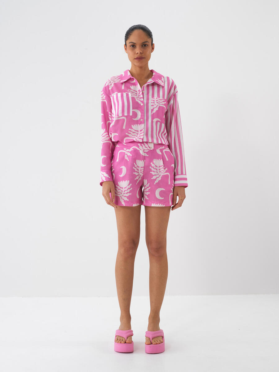 Pembe Doğal Dökümlü Oversize Şort - 2