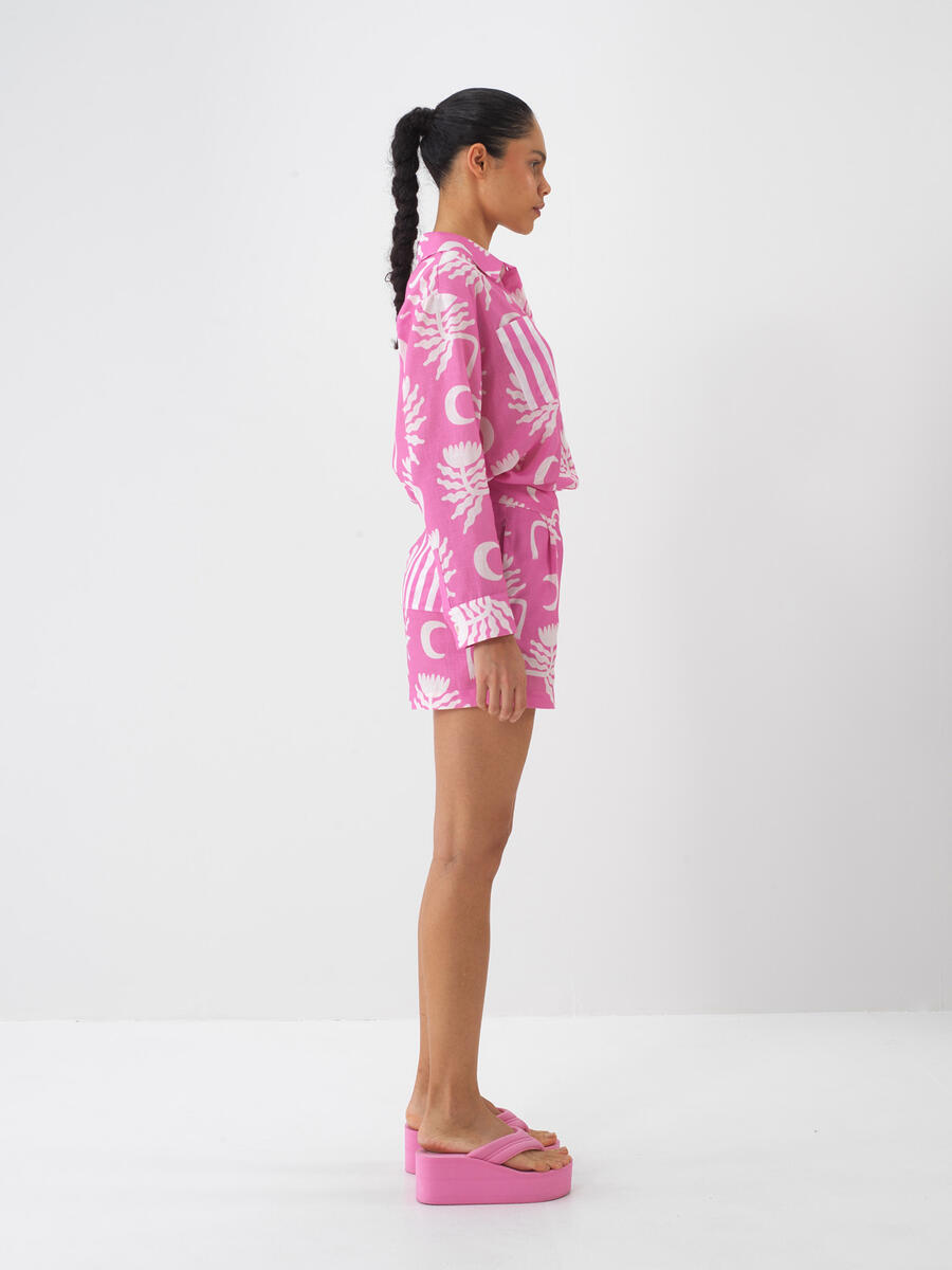 Pembe Doğal Dökümlü Oversize Şort - 3