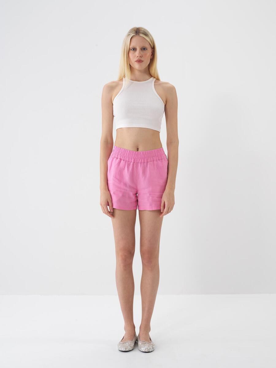 Pembe %100 Keten Regular Fit Şort - 2