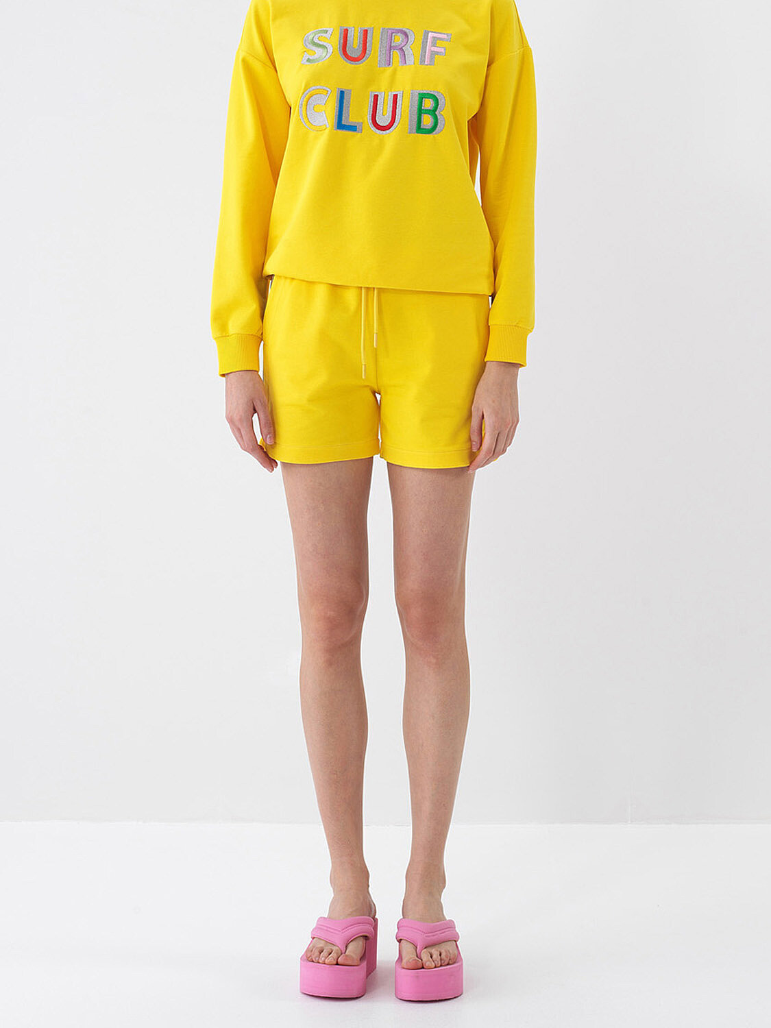 Sarı Pamuk Dokulu Oversize Şort