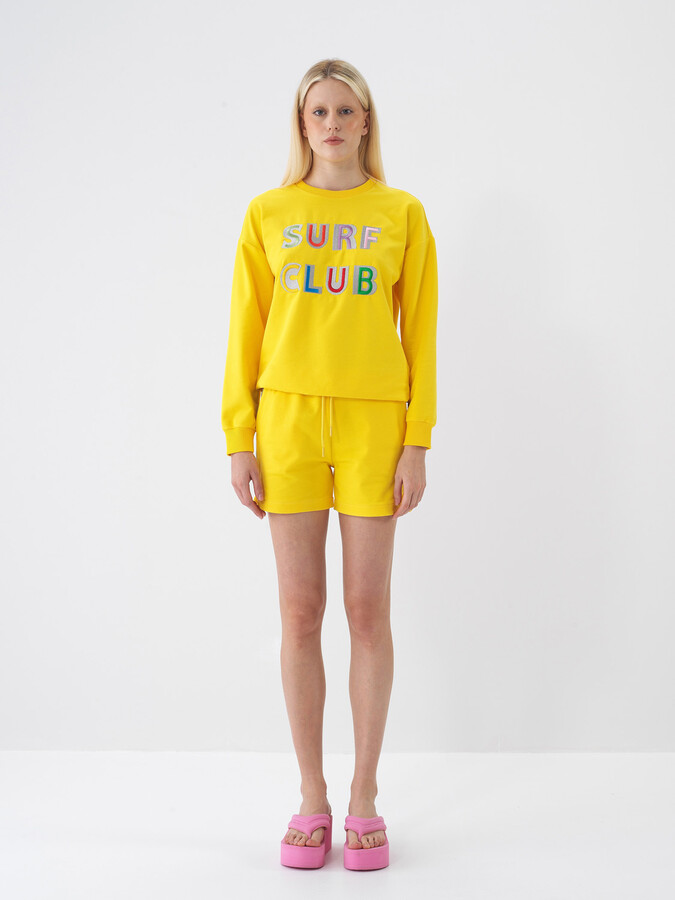 Sarı Pamuk Dokulu Oversize Şort (1)