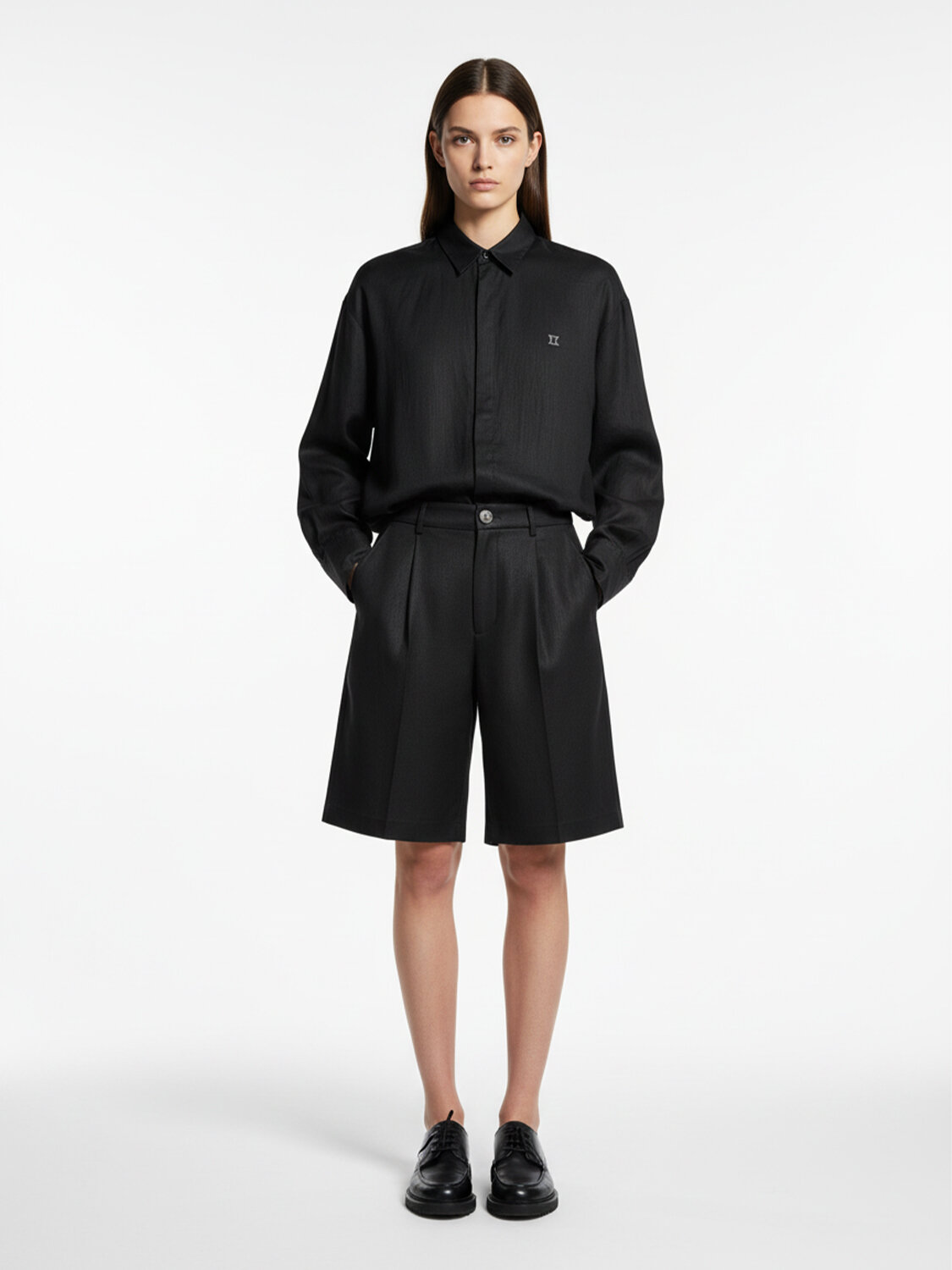 Siyah %100 Keten Oversize Şort (1)