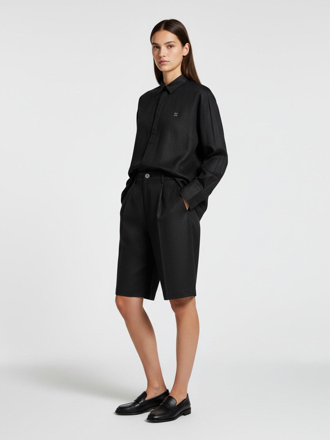 Siyah %100 Keten Oversize Şort - 3