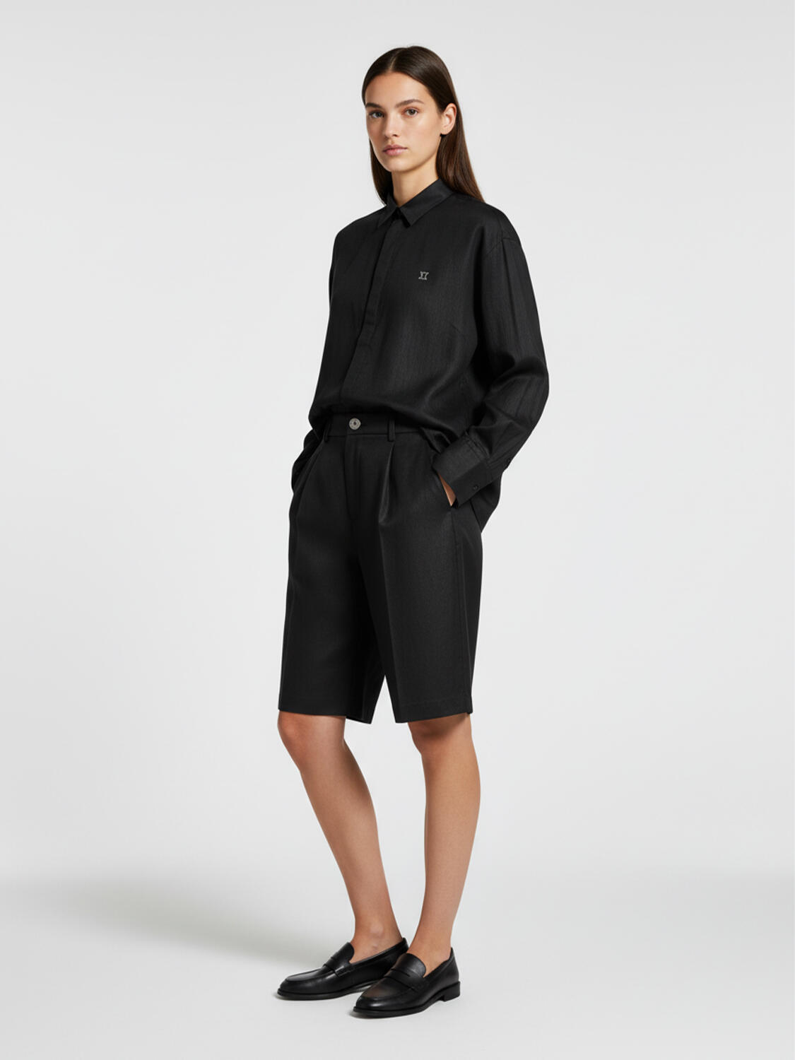 Siyah %100 Keten Oversize Şort - 3