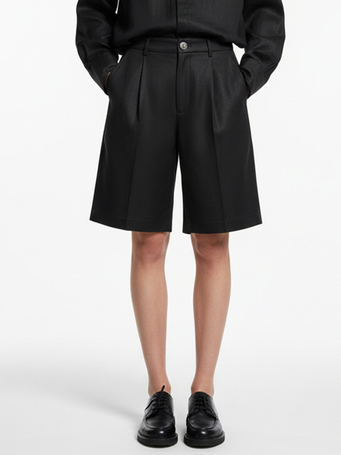 Siyah %100 Keten Oversize Şort