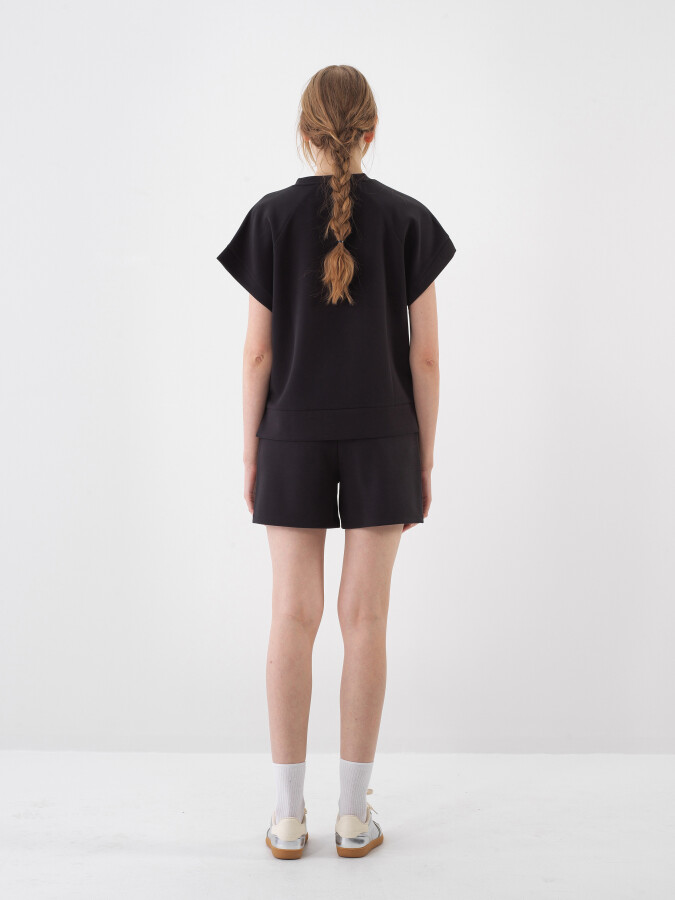 Siyah Modal Karışımlı Oversize Şort - 5