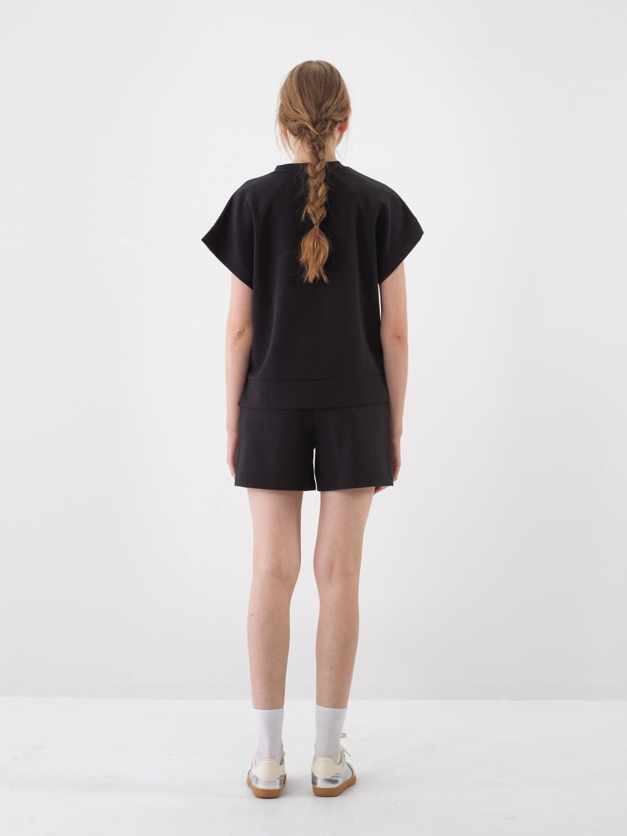 Siyah Modal Karışımlı Oversize Şort - 5
